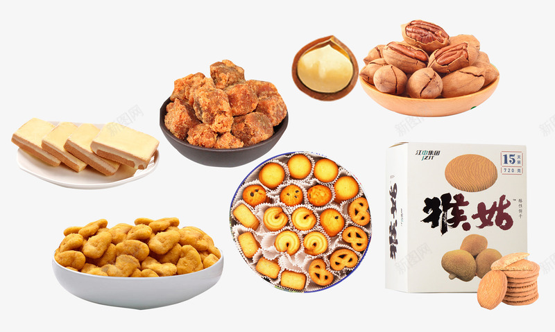 各种小食品饼干png免抠素材_新图网 https://ixintu.com 产品实 各类零食 曲奇饼 猴菇饼 美食 蚕豆