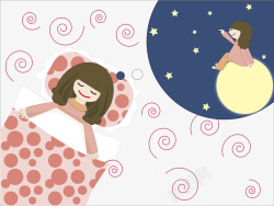 少女精灵抱着星星手绘睡觉的女孩高清图片