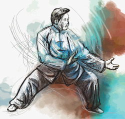 手绘中国功夫彩绘男人高清图片