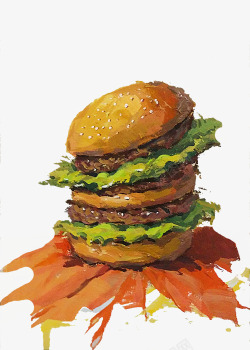 油画汉堡手绘蟹黄堡高清图片