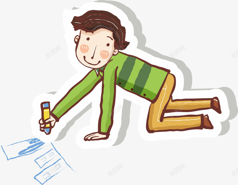 跪着画画png免抠素材_新图网 https://ixintu.com 卡通人物 彩绘 男孩 画画的人 画笔