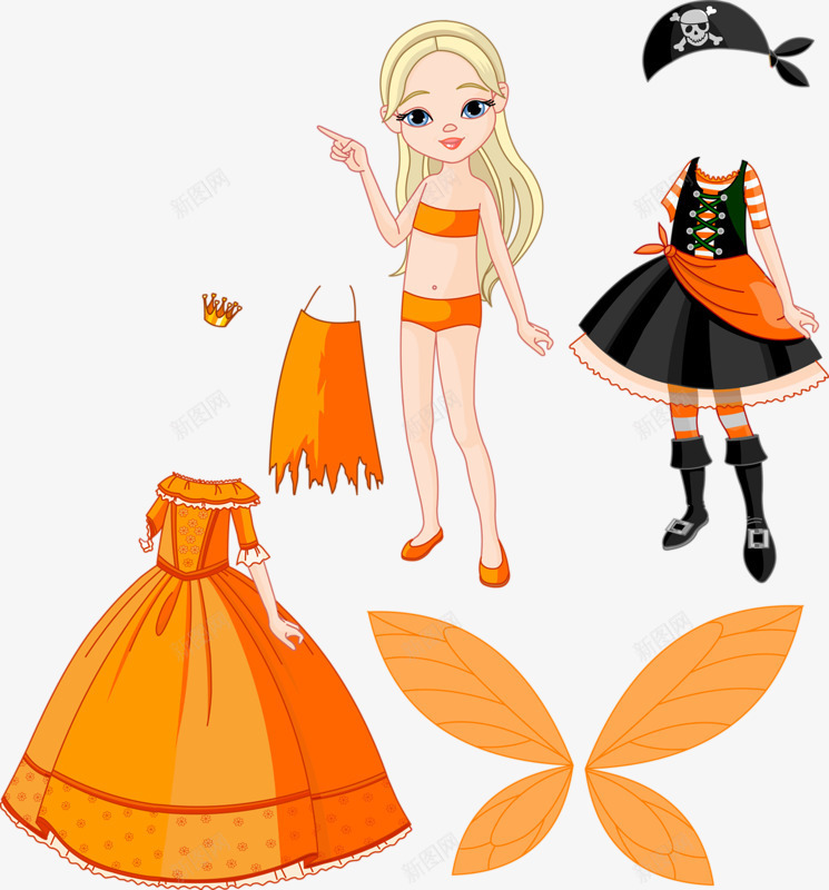换装游戏png免抠素材_新图网 https://ixintu.com 可爱 手绘 换装游戏素材 橙色 裙子