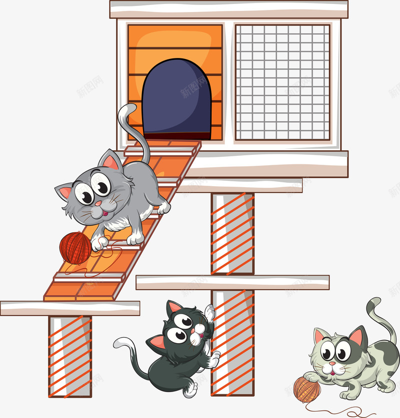 卡通可爱玩耍的猫咪png免抠素材_新图网 https://ixintu.com 卡通可爱 宠物 橙色 猫舍 玩耍的猫咪 矢量图案 调皮