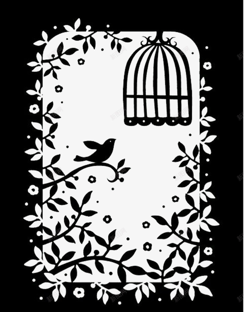 小鸟鸟笼图标png_新图网 https://ixintu.com PNG免费素材 剪纸 剪花 动物 花藤装饰图案