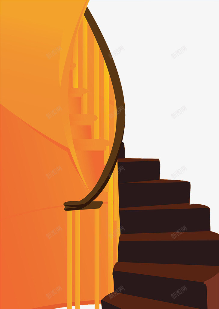 装饰楼梯间插图png免抠素材_新图网 https://ixintu.com 台阶 旋转楼梯 楼梯间 楼梯间插图 橙色系 盘旋楼梯 矢量装饰 黑色台阶