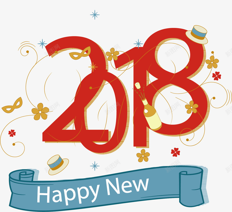 手绘2018年png免抠素材_新图网 https://ixintu.com 2018年 happy new year 手绘 新年快乐 横幅
