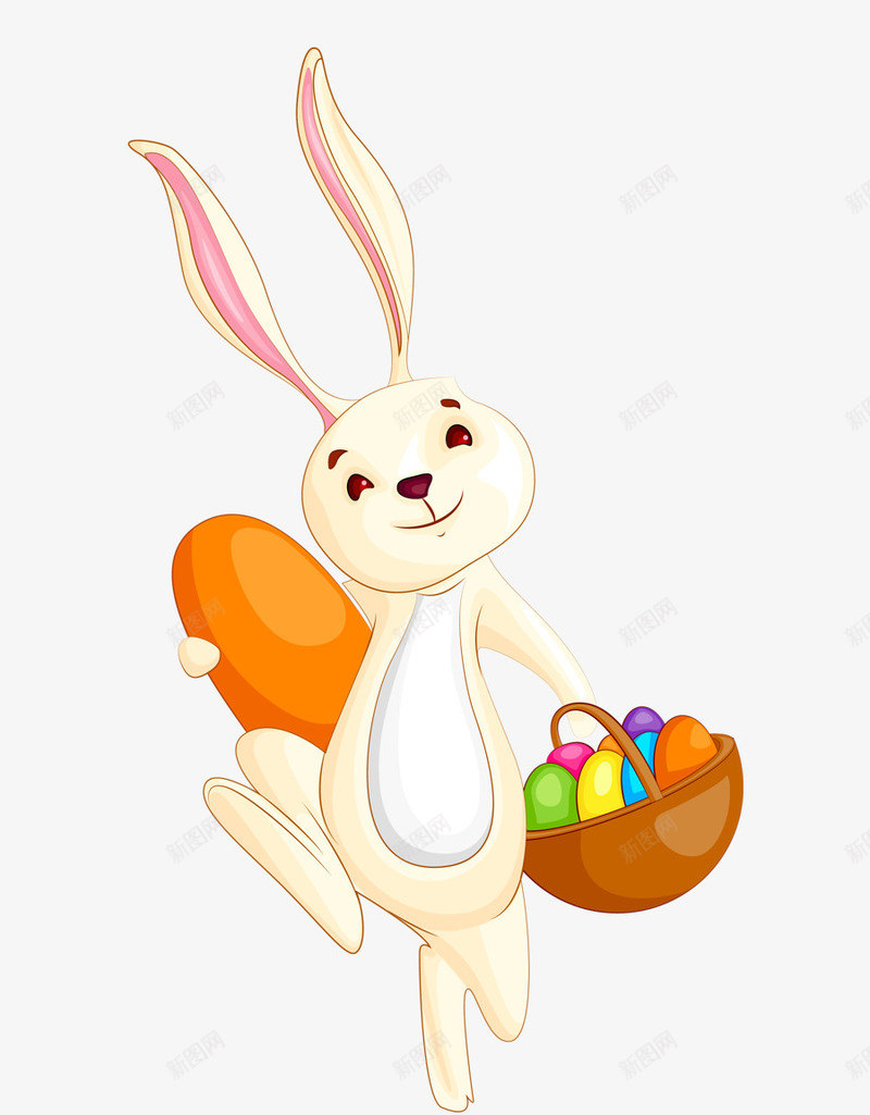 抱着鸟蛋的卡通兔png免抠素材_新图网 https://ixintu.com 儿童画 小动物 彩蛋 橙色 白兔 篮子