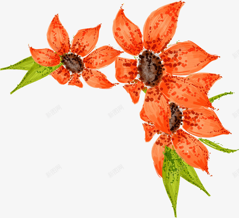 创意手绘合成水彩橙色的花卉png免抠素材_新图网 https://ixintu.com 创意 合成 橙色 水彩 花卉