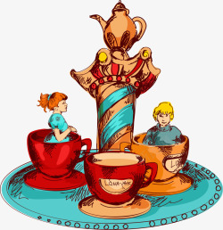卡通游戏设备手绘游乐园旋转咖啡杯矢量图高清图片