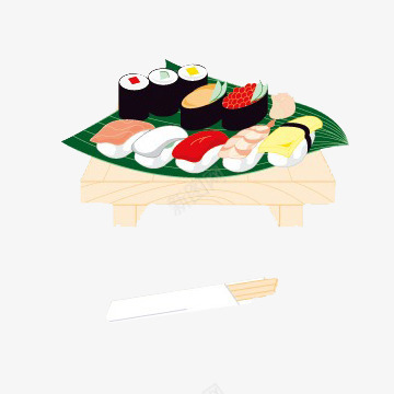 木桌上的寿司psd免抠素材_新图网 https://ixintu.com 各种各样的寿司 寿司 手绘 木桌