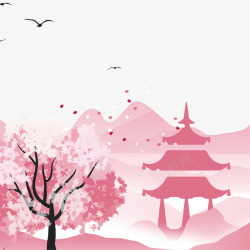 粉色树木凉亭山林风景素材