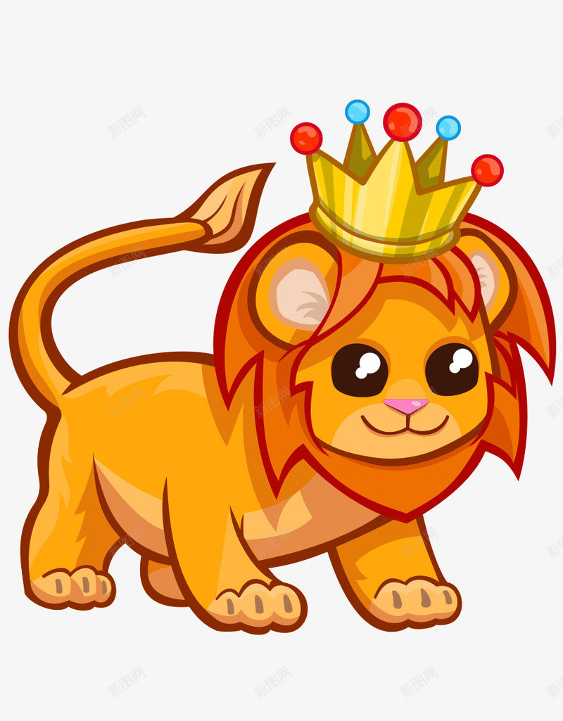 卡通手绘戴皇冠可爱狮子png免抠素材_新图网 https://ixintu.com 卡通的动物 可爱的狮子 戴皇冠的狮子 手绘的狮子