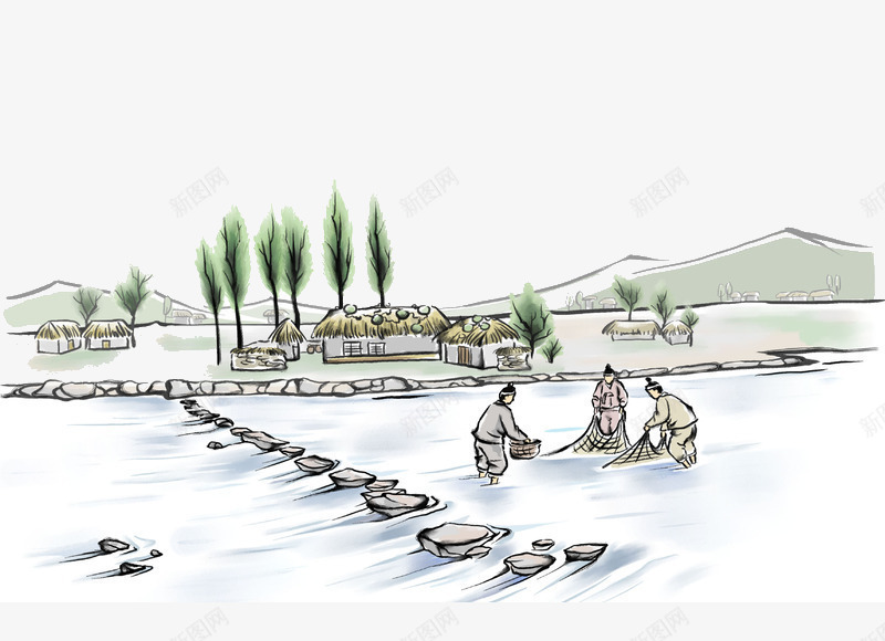 生活的悠然png免抠素材_新图网 https://ixintu.com 河流 河流素材 清澈的河水 线描 绘画 艺术 装饰