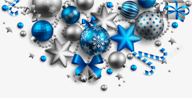 蓝色装饰彩球png免抠素材_新图网 https://ixintu.com 圣诞彩球 蓝色五角星 蓝色彩球 蝴蝶结 装饰彩球