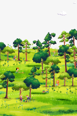 卡通手绘森林里植树的人素材