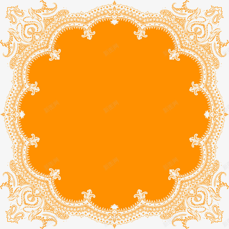 橙色唯美花纹边框png免抠素材_新图网 https://ixintu.com 橙色 花纹 边框