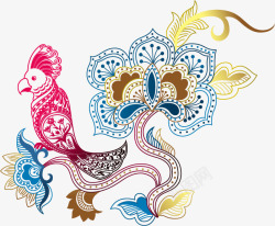 鹦鹉与花朵彩色精致布纹高清图片