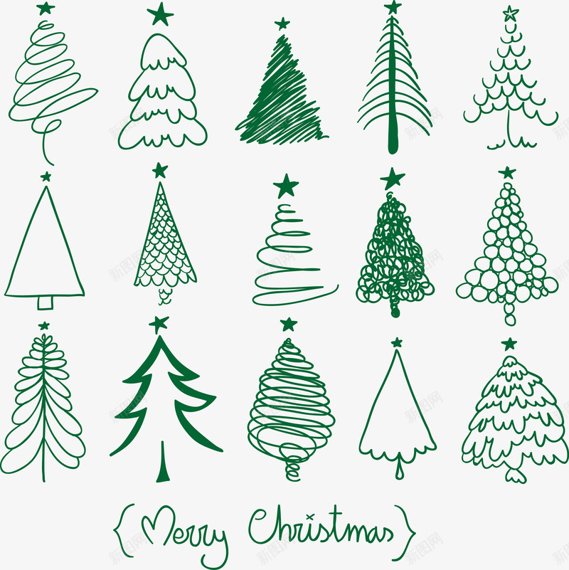 圣诞树png免抠素材_新图网 https://ixintu.com 15款圣诞树设计矢量 AI格式 圣诞树 圣诞节 彩绘 简笔画