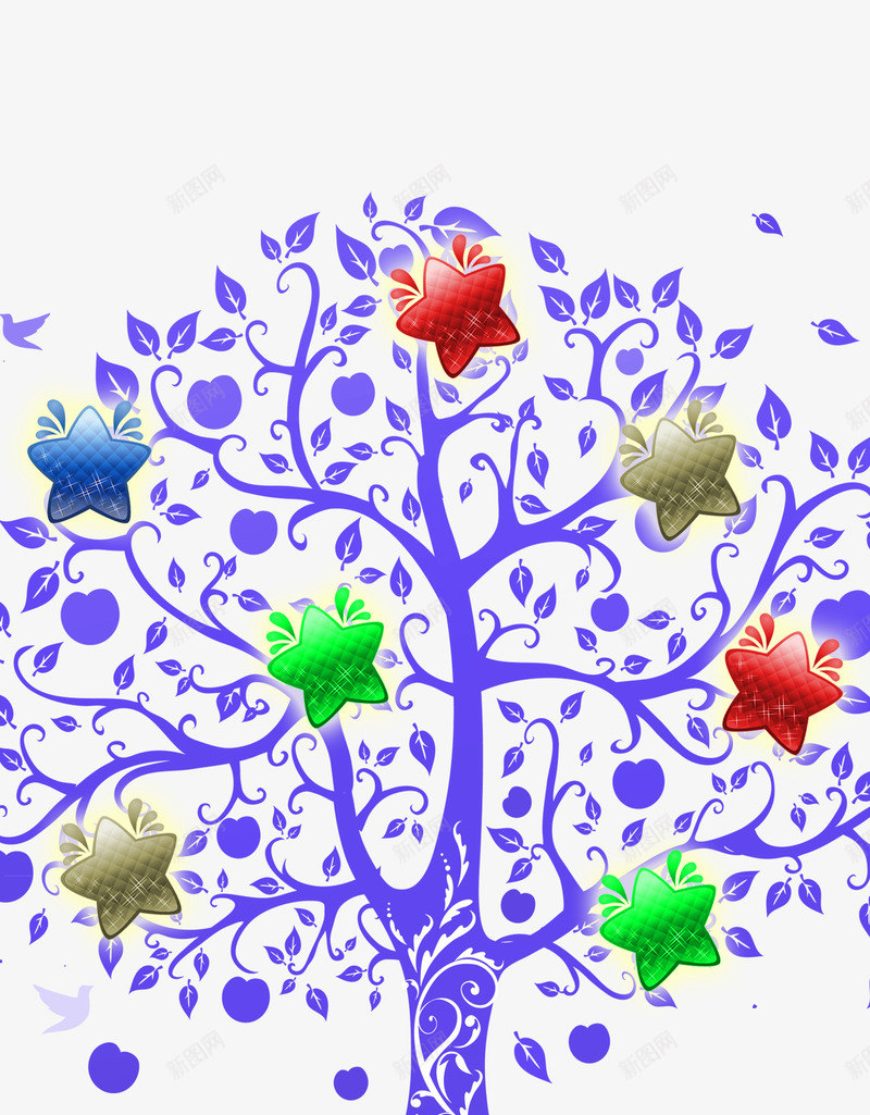 星星树木psd免抠素材_新图网 https://ixintu.com 卡通 大树 成长树 成长过程 手绘 星星 树