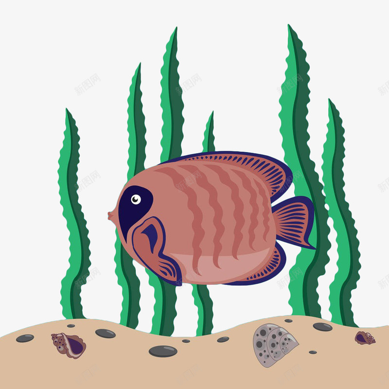 手绘海藻和鱼png免抠素材_新图网 https://ixintu.com 手绘 水草 水藻 海底 海洋 海澡 海生物 海藻 鱼