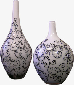 花纹瓷瓶白釉黑花瓷瓶高清图片