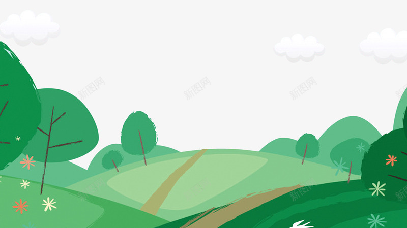 绿色手绘卡通风景图psd免抠素材_新图网 https://ixintu.com 卡通 手绘 树木 绿色 绿色手绘卡通风景图 风景图