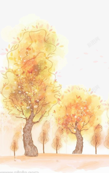 秋景树木png免抠素材_新图网 https://ixintu.com 大树 插画 植物 秋季 秋色 黄色