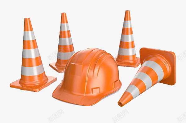 橙色头盔和交通路锥png免抠素材_新图网 https://ixintu.com 头盔 安全帽 实物 工地