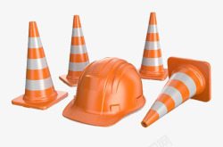 橙色头盔和交通路锥素材
