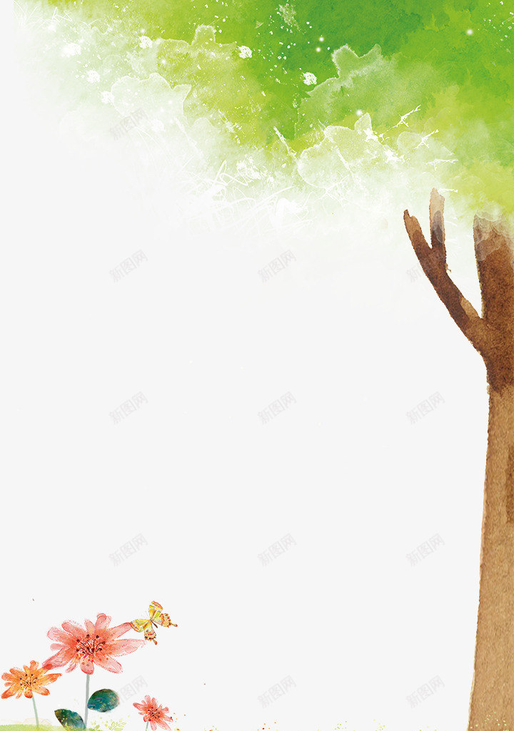 春季大树与草地装饰边框psd免抠素材_新图网 https://ixintu.com 叶子装饰 大自然景色 手绘 春季 春色 树木装饰 植物装饰 花朵装饰