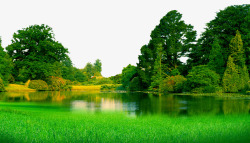 湖水绿草树木绿色风景素材