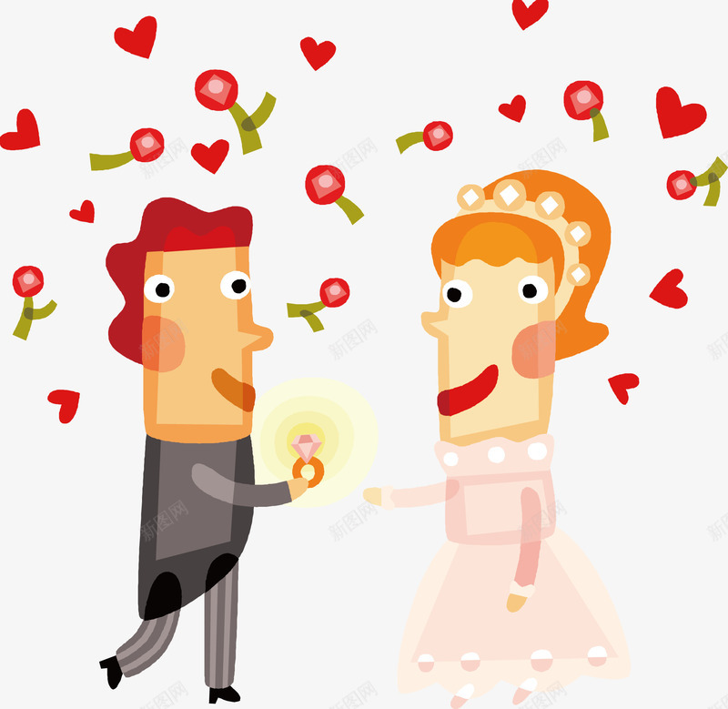撒花一对新人婚礼png免抠素材_新图网 https://ixintu.com 一对 卡通 卡通人物 婚礼 心 戒指 撒花 新人 桃心 求婚 结婚 花