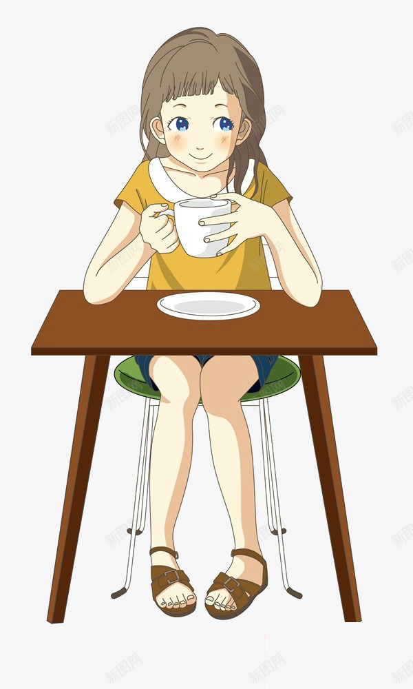 可爱喝水少女png免抠素材_新图网 https://ixintu.com 喝水 坐着 坐着的小朋友 女孩 手绘