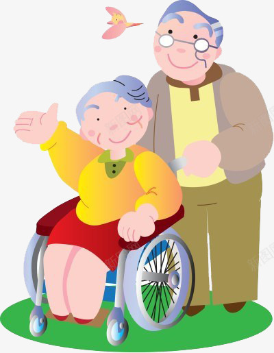 推着轮椅的老年人png免抠素材_新图网 https://ixintu.com 夫妻 老年人 老年生活 轮椅