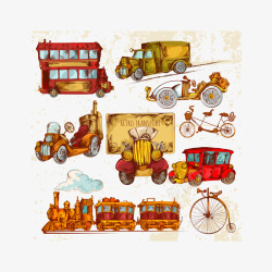 蒸汽机车彩绘复古交通工具矢量图高清图片