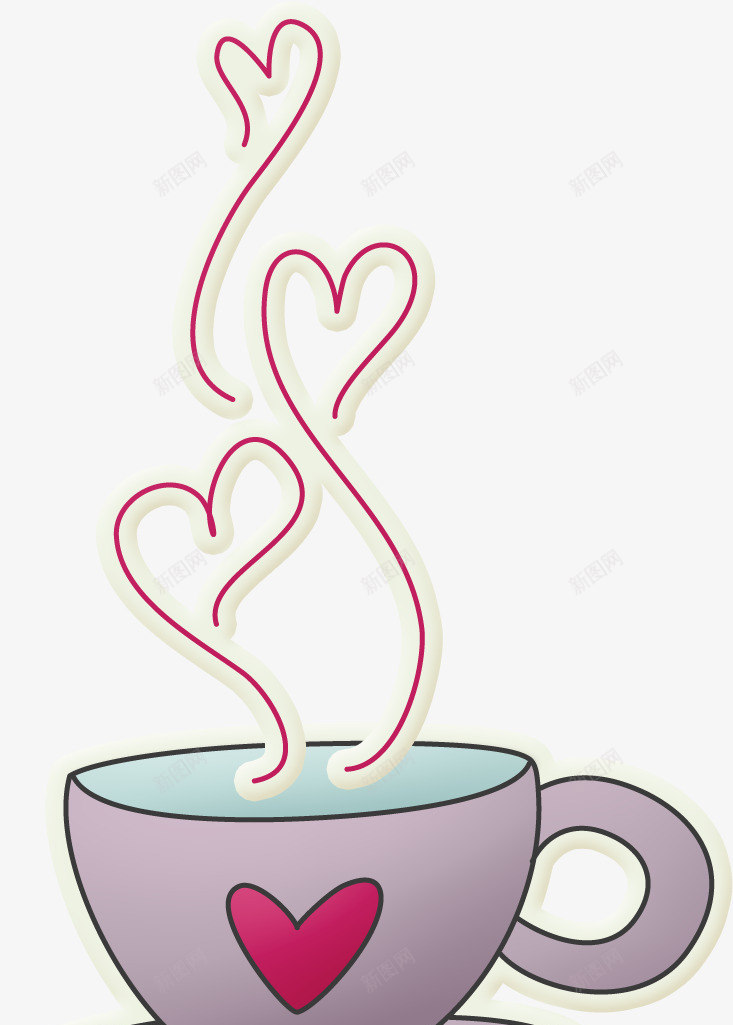 冒着香气的咖啡png免抠素材_新图网 https://ixintu.com 咖啡 手绘咖啡 桃心杯子 碟子 香气
