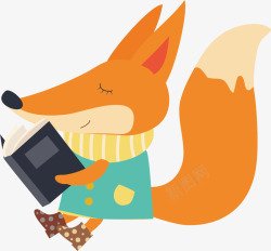 看书的橙色小狐狸矢量图素材