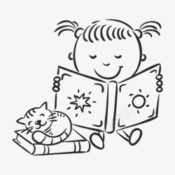 小猫咪和小女孩卡通儿童手绘高清图片