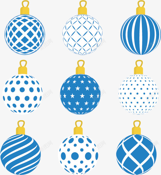 手绘9个蓝色圣诞装饰彩球png免抠素材_新图网 https://ixintu.com 圣诞装饰 彩球 手绘 装饰球