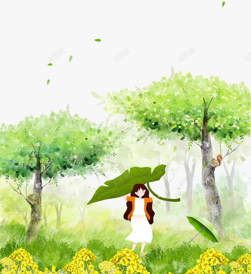 卡通手绘森林里下雨用叶子挡png免抠素材_新图网 https://ixintu.com 免抠卡通手绘森林里下雨用叶子挡雨的女孩免费下载 免抠女孩 卡通 女孩 手绘 树木 森林里下雨 用叶子挡雨的 绿色的雨伞