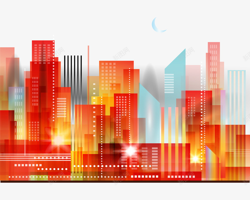 橙色城市建筑效果png免抠素材_新图网 https://ixintu.com 光芒 大厦 楼房 热情 繁华