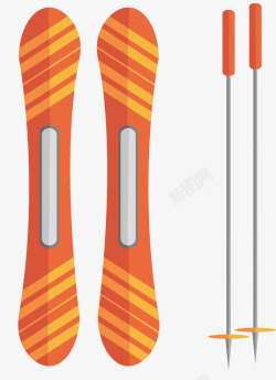 双板滑雪板橘色条纹滑雪工具高清图片