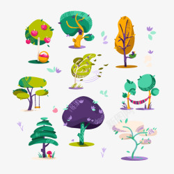 童话里的树卡通手绘树木矢量图高清图片