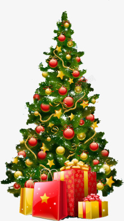 创意合成挂满彩球五角星的圣诞树素材