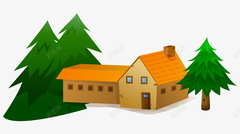 卡通手绘橙色农村房屋树木png免抠素材_新图网 https://ixintu.com 农村的房屋 卡通的房子 手绘的房屋 橙色的房子 矢量的树木