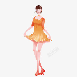 橙色高挑短裙舞蹈美女素材
