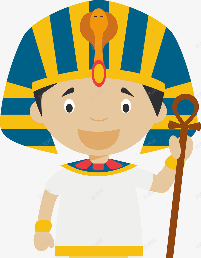 埃及法老png免抠素材_新图网 https://ixintu.com 埃及侍卫 帽子 微笑 手绘 条纹 法杖 狮子头 男孩