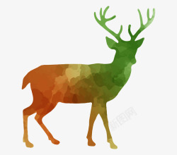 渐变野生动物水彩画鹿剪影矢量图高清图片