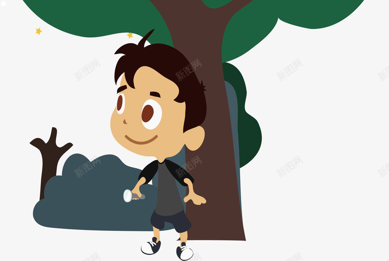 靠树的男孩子png免抠素材_新图网 https://ixintu.com 人物 健康 卡通 大树 微笑 插画 潮流 男孩子 绿色