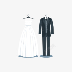 白色婚纱和黑色条纹礼服矢量图素材